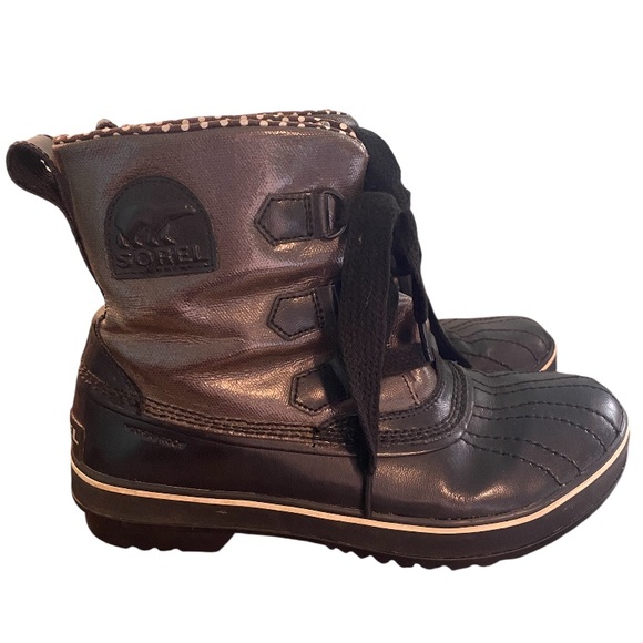 Sorel Tivoli Rain Boot NL1691-010 Duckbill Waterproof Size 9 Women Black Brown - Picture 1 of 6